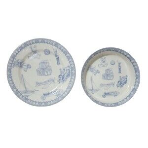 Queen's Porcelain Plate and Bowl Set for Boys White Blue Boys' Toys Pattern